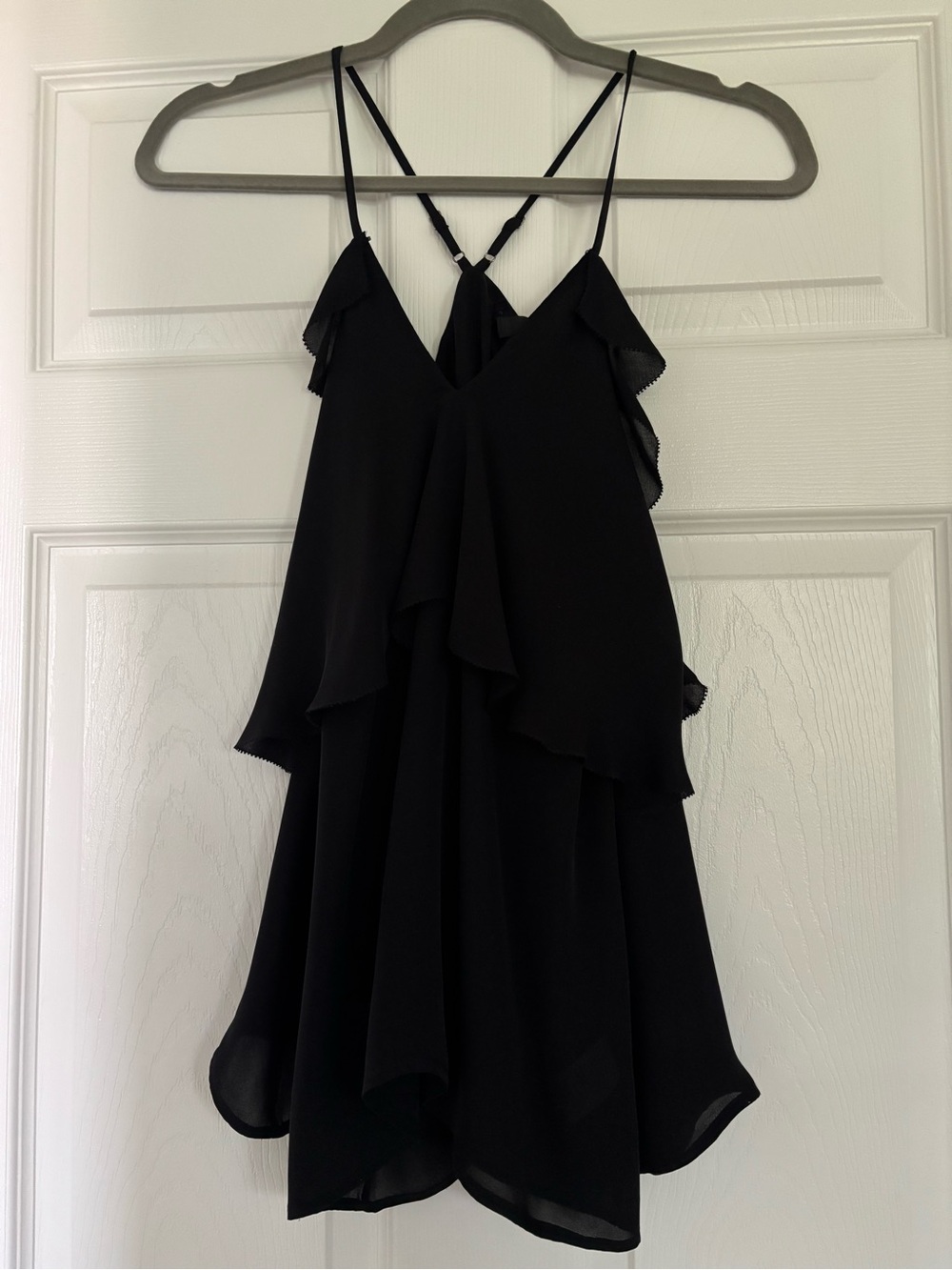PAIGE Black Ruffle Silk Top